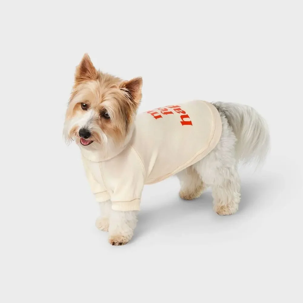 Boots & Barkley Dog Sweatshirt Jacket Make Fetch Happen Small Cozy Cream Orange